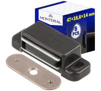 8 Piezas Iman Puerta Armario 47 x 16,6 x 14 mm - Imanes para Puertas de Armario con Placa de Contacto - Color Marrón - Garantía de 10 Años - MONTERAL