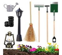 8 Piezas Juego de Accesorios Jardin en Miniatura, FUKPO Miniaturas para Casa de Muñecas Miniatura Jardin, Miniaturas para Mini Jardin Zapatos Lámpara de Aceite Regadera Farol Escoba Rastrillo Azada