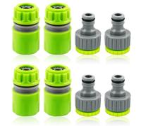 8 Piezas Juego de Conexión para Manguera de Jardín, Contiene 4 Adaptador Manguera Grifo 2 en 1 para Manguera de 1/2 y 3/4 Pulgadas, Conexión Rápida de 1/2 Pulgadas, Lavado y Jardinería, Verde