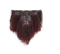8 piezas/juego de extensiones de cabello humano rizado con clip, 120 g/juego Easy Installation and Removal(Wine Red+black,14inch)