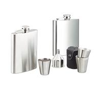 8 piezas Juego de petaca de acero inoxidable, bolsa botellas (200 ml, con 4 vasos y embudo, para viaje, Festival, Plata