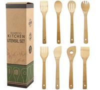 8 Piezas Juego de Utensilios de Cocina de Madera de Bambú, Cucharones de Cocina, Juego Utensilios Cocina, Set Menaje de Cocina