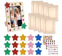 8 Piezas Marco de Foto Decoración, 19x14cm Marcos de Madera para Manualidades con Pegatinas de Strass, Estrellas, Marco de Fotos para Pintar, Marcos Vacíos DIY para Decoración de Mesa y Manualidades