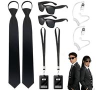 8 Piezas MIB Agente Disfraz Accesorios, Men in Black Kit de Disfraz | Accesorios de Agente con lentes de sol, Corbata, Tarjetero y Auricular, para Hombres Mujeres Niños para Cosplay