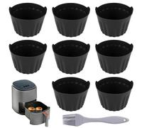 8 Piezas Moldes de Silicona Airfryer para Huevos, Moldes Silicona Air Fryer con Pincel Cocina, antiadherentes y sin BPA, Molde Silicona Freidora de Aire para Cupcakes, Magdalenas, Pasteles y Huevos