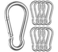 8 Piezas Mosqueton Grande, 80 mm X 8 Mm, Carga Máxima de 300 KG, Mosquetones M8 para Viajes, Camping, Hamaca, Senderismo, Toldos, Robusto y Resistente ai Desgaste Mosquetón de Resorte, Plata