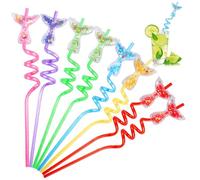 8 Piezas Paja de Bebida Rizada, Pajitas Reutilizables, Pajita Fiesta En Espiral, Pajitas Rizadas Reutilizables de sirena, para Leche, Jugo, Cócteles Decoración de Cumpleaño, Accesorios