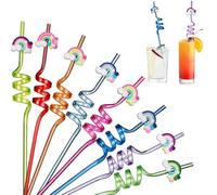 8 Piezas Pajitas Reutilizables Niños, Pajitas Plástico, Fiesta Pajitas, Pajitas de Plástico Rainbow, Pajitas Rizadas, para la Fiesta de Cumpleaños de los Niños, la Fiesta de Navidad