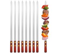 8 Piezas Pinchos de Carne Planos de Acero Inoxidable, 60cm de Carne Reutilizables, Brochetas de Carne Extra Largos con Mangos de Madera, Cubiertos Barbacoa, Pinchos para Verduras Accesorios Barbacoa
