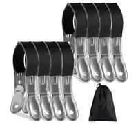 8 Piezas Pinzas Ropa Fuertes de Acero Inoxidable, Antideslizantes Pinzas Toalla Playa con Bolsa de Almacenamiento, Pinzas Ropa Grandes para Toalla Playa, Toallas de Baño, Sábanas y Prendas Gruesas