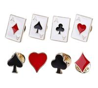8 Piezas Póker Broche, Broche de Camisa de Mujer, Vestido de Broche, Pin de Collar de Tarjeta de la Insignia de Juego de Cartas, Negro Spade Red Heart Black Berry Red Square Broches, para Hombres