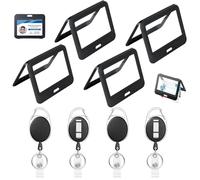 8 Piezas Porta Tarjetas Set, Portatarjetas Negro con Llavero Retráctil, Badge Holder de Plástico Resistente para Oficina, Escuela, Tarjetas de Crédito, Llave de Proximidad, Licencias de Conducir