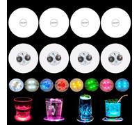 8 Piezas Posavasos LED Autoadhesivos, 7 Colores Posavasos Luminosos Redondos, 3 Modos de Luz, para Fiestas, Bodas, Bares, Cumpleaños para Tazas de Café, Té y Cerveza, 6cm