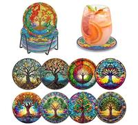 8 Piezas Posavasos Pintura Diamante con Soporte, DIY Mandala Diamante Pintura Posavasos, Flor de la Vida Diamond Painting Adecuado para Tazas, Estudio, Copas de Vino, armarios