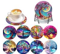 8 Piezas Posavasos Pintura Diamante con Soporte, DIY Mandala Diamante Pintura Posavasos, Flor de la Vida Diamond Painting Adecuado para Tazas, Copas de Vino, Estudio, armarios