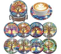 8 Piezas Posavasos Pintura Diamante con Soporte, DIY Mandala Diamante Pintura Posavasos, Flor de la Vida Diamond Painting Adecuado para Tazas, Copas de Vino, Estudio, armarios