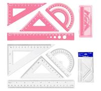 8 Piezas Recta Juego de Geometría, 2 Colores 15 cm Juego de Reglas, Herramientas de Geometría para Matemáticas Transportador de ángulos y Triángulos para Estudiantes y Profesionales