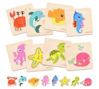8 Piezas Rompecabezas de Madera Animales para Niños, Puzzle de Madera Juguetes Montessori Juegos Educativos Preescolar de Aprendizaje Infantil 1 2 3 Año Regalo de Cumpleaños Navidad (Océanos)