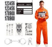 8 Piezas Ropa de Prisión Naranja Hombres y Mujeres, Halloween Ropa de Prisión Naranja, Artículos Halloween Adultos Prisións, Traje Prisións Carcel Con Esposas, Fiesta Carnaval Juegos Rol (L)