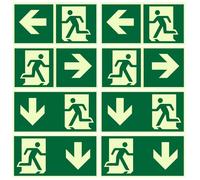 8 Piezas Señal Evacuación Salida, Salida de Emergencia Flecha Incluyen Izquierda, Derecha y Abajo, Salida de Emergencia Luminiscente, Diseño Autoadhesivo, para Hoteles, Escuelas, Edificios de Oficinas