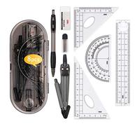 8 piezas Set de Geometría,Compas de Dibujo Maths Kit para Escuela,Juego de compás Set con Cuadrados y Brújula,Transportador,Regla,Portaminas,Recargas de Lápiz,Borrador para Estudiantes y Profesores