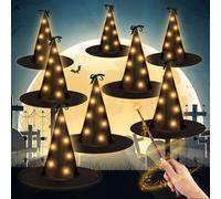 8 Piezas Sombrero de Bruja Brillante para Decoración de Halloween, Control Remoto de la Varita mágica, Lámpara de Suspensión de Bruja Plegable para Halloween Interior Exterior Jardín Balcón Porche