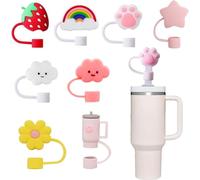 8 Piezas Tapas de Pajitas para Stanley Cup, 10mm Cubiertas de Pajita de Silicona, Pajitas Reutilizables Tapa Consejos, Pajita Tapa Prueba de Polvo Fugas, Adorables Accesorios para Stanley Cup 40/30oz