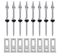 8 Piezas Tornillos de Acero Inoxidable, M10 x 200 mm, Tornillos de Soporte Placas Solares, Altura Regulable, con 8 Piezas Placa Adaptadora, para Fijación Solar Fotovoltaica