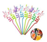 8 Piezas Unicornio Pajitas - Pajitas Reutilizables Niños en Espiral, Pajitas de Plástico, Duras, Coloridas, para Decoración de Fiestas de Cumpleaños de Niños, Accesorios, Reuniones Familiares, Regalos