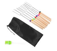 8 Piezas Varillas de Asar Telescópicas de Inoxidable para Bbq Extensibles para Hoguera Mangos Coloridos y Cepillo de Limpieza