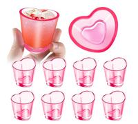 8 Piezas Vasos de Chupito Plastico,Mini Copas Plastico Duro Reutilizable con Forma Corazón Rosa,Vasitos para Aperitivos y Degustación,Copas Reutilizables de Plástico para Fiesta,Cumpleaños y Cócteles