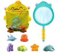 8 PiezasJuguetes de Baño, Moxiewell Juguetes de Natación del Animales Flotante con Red de Pesca y Organizador, Juegos Acuático Educativo para Bebés Niños y Niñas de 1 2 3 4 5 6 Años