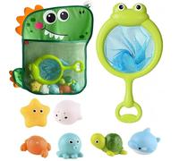 8 PiezasJuguetes de Baño, Moxiewell Juguetes de Natación del Animales Flotante con Red de Pesca y Organizador, Juegos Acuático Educativo para Bebés Niños y Niñas de 1 2 3 4 5 6 Años