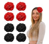 8 Pinzas para el Cabello Con Peonías Negras y Rojas, Sin Curvas, Adornos Florales para Mujer