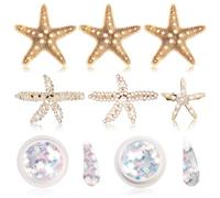 8 pinzas para el pelo de estrella de mar, accesorios de disfraz de sirena con purpurina para el cuerpo y la cara, pinzas para el pelo de conchas marinas para mujeres, niñas, bodas, cosplay, accesorios