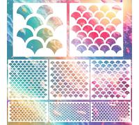8 plantillas de escamas de sirena de 8 x 6 pulgadas, plantillas reutilizables de plástico grande para pintura facial de sirena, plantillas de maquillaje para pintura artística, tatuajes, pintura en