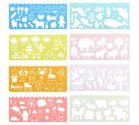 8 plantillas de pintura, plantillas de animales con regla de medición, accesorios de dibujo, material flexible de PP, plantillas de dibujo para niños y niñas