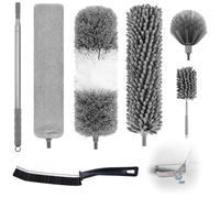 8 plumeros telescópicos lavables, de microfibra, extralargo, 2,5 m, flexibles, con mini cepillo para juntas, quitatelarañas, para huecos, techos, telarañas, color gris