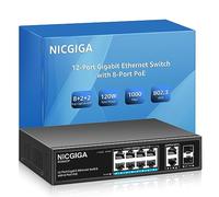 8 Port Gigabit PoE Switch Unmanaged with 8 Port IEEE802.3af/at PoE+@120W, 2 x 1000Mbps Uplink + 2 x 1G SFP, NICGIGA 12 Port Network Power Over Ethernet Switch, Desktop/Wall-Mount.