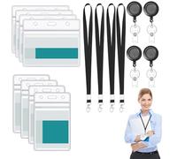 8 porta tarjetas transparentes con 4 llaveros retráctiles para credenciales y cordones resistentes para oficina, eventos y uso diario