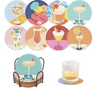 8 posavasos de pintura de diamantes con soporte, juego de pintura de diamantes para adultos y niños, redondos, diseño de mandala y perro, posavasos con parte trasera de corcho (cóctel)