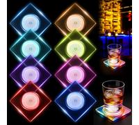 8 posavasos LED coloridos, posavasos luminosos con 7 modos de luz, resistentes al agua, acrílico, posavasos, para fiestas, bodas, bares, Navidad, cuadrados