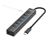 8 puertos USB-C a USB Hub, USB Splitter con 7 puertos de transferencia de datos USB 3.0 y entrada PD de 5 V/3 A para adaptador USB, aleación de aluminio, extensor para portátil compatible con más