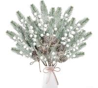8 ramas de bayas de Navidad, ramas artificiales de pino esmerilado de nieve para celebraciones de Navidad para mejorar la decoración del hogar o eventos (nuez de ginkgo)