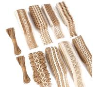 8 Rollos Cinta de Arpillera Cinta de Yute Natural, Cinta de Yute Vintage Cinta de Lino Decorativa para Decoraciones de Navidad y Bodas y Cajas de Regalo, Cuerda de 40 metros