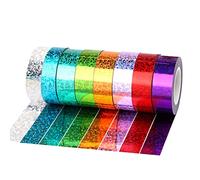 8 rollos de cinta adhesiva decorativa holográfica de lentejuelas Washi cinta adhesiva de enmascaramiento Washi cinta adhesiva cinta adhesiva cinta adhesiva DIY 15 mm x 5 m para manualidades y regalo