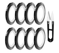 8 Rollos De Cinta Gráfica De 3 Mm, 1 Par De Tijeras, Cinta Negra De Líneas Finas, Cinta Autoadhesiva Negra, Cinta Artística Para Pizarra