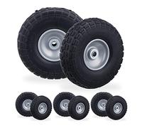8 Ruedas de Carro, Antipinchazos, Macizas, 4.10/3.50-4", Eje de 16 mm, hasta 150 kg, 26 x 8,5 cm, Negro y Gris