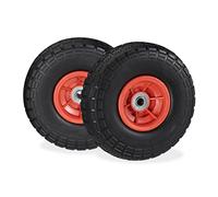 8 Ruedas de Carro, Antipinchazos, Macizas, 4.10/3.50-4", Eje de 16 mm, hasta 150 kg, 260x85mm, Negro y Rojo