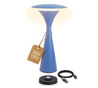 8 seasons Lámpara de mesa de diseño inalámbrica, regulable, para exterior e interior, Hello Space, estación de carga USB, 27 cm, aluminio (azul), LED blanco cálido hasta blanco frío, control táctil